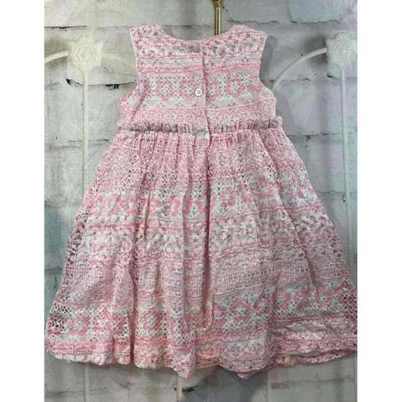 Whimisical Crochet Printed Lace Pink White Toddler Girl Dress Size 3T (SKU: 21G) - Picture 2 of 3